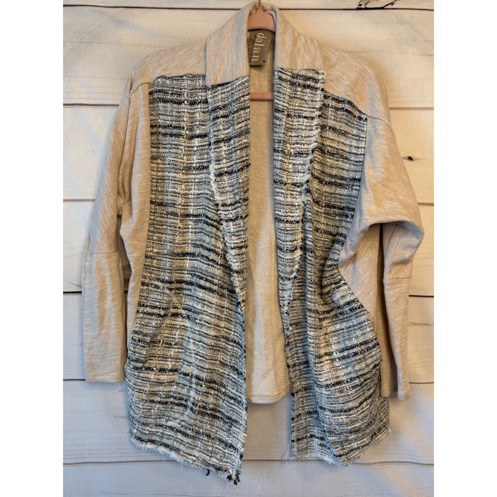 Dolan Left Coast Collection Mixed Media Open Front Cardigan Tweed Metallic Tan M